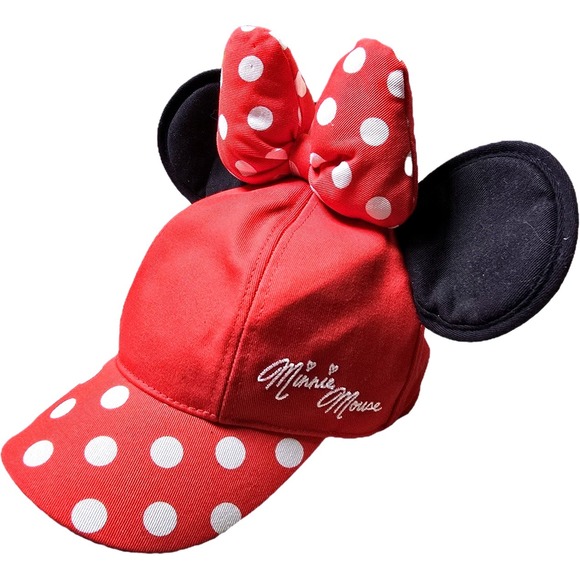 Disney Parks Other - Disney Parks Minnie Mouse Polka‎ Dot Bow Ears Red Youth Baseball Cap Hat 54–57cm